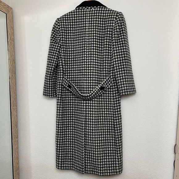 Vintage Bill Blass Black White Houndstooth Wool Long Peacoat XL - Picture 6 of 8